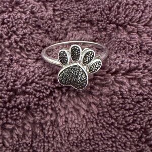 Sterling Silver black diamond Paw Print Ring